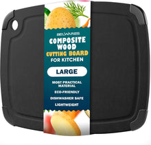 Load image into Gallery viewer, Dishwasher Safe Composite Cutting Board Set for Kitchen, Set of 2 Large Fiber Wood Cutting Boards with Juice Groove, Non-Slip Feet, Natural with Black Grooves