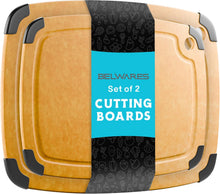 Load image into Gallery viewer, Dishwasher Safe Composite Cutting Board Set for Kitchen, Set of 2 Large Fiber Wood Cutting Boards with Juice Groove, Non-Slip Feet, Natural with Black Grooves