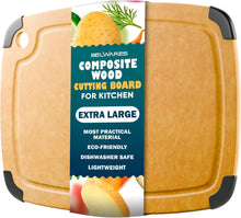 Load image into Gallery viewer, Dishwasher Safe Composite Cutting Board Set for Kitchen, Set of 2 Large Fiber Wood Cutting Boards with Juice Groove, Non-Slip Feet, Natural with Black Grooves