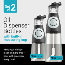 Load image into Gallery viewer, Oil & Vinegar Dispenser Set with Built-In Measuring Cup - Clear Glass