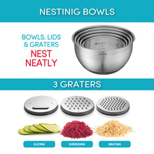Load image into Gallery viewer, Stainless Steel Mixing Bowls Set of 5 with Grater Attachments