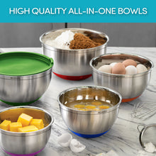 Load image into Gallery viewer, 5-Piece Mixing Bowl Set with Lids & Grater Attachments – Multicolor