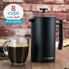 Load image into Gallery viewer, French Press Coffee Maker – 34oz Matte Black Double Wall Stainless Steel, 4-Level Filtration