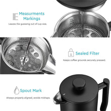 Load image into Gallery viewer, French Press Coffee Maker – 34oz Matte Black Double Wall Stainless Steel, 4-Level Filtration
