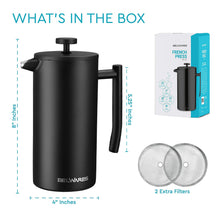 Load image into Gallery viewer, French Press Coffee Maker – 34oz Matte Black Double Wall Stainless Steel, 4-Level Filtration