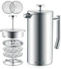 Load image into Gallery viewer, French Press Coffee Maker - Double Wall Stainless Steel with 4-Level Filtration and 2 Extra Filters
