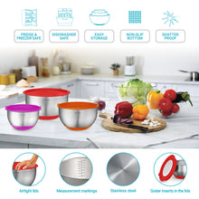 Load image into Gallery viewer, 5-Piece Mixing Bowl Set with Lids & Grater Attachments – Multicolor