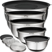 Load image into Gallery viewer, Stainless Steel Mixing Bowls Set of 5 with Grater Attachments