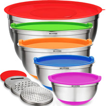 Load image into Gallery viewer, 5-Piece Mixing Bowl Set with Lids & Grater Attachments – Multicolor