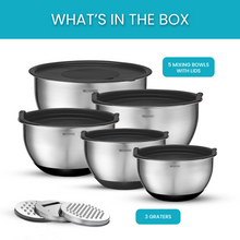 Load image into Gallery viewer, Stainless Steel Mixing Bowls Set of 5 with Grater Attachments
