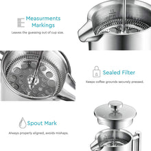 Load image into Gallery viewer, French Press Coffee Maker - Double Wall Stainless Steel with 4-Level Filtration and 2 Extra Filters