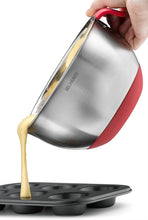 Load image into Gallery viewer, 3-Piece Red Mixing Bowls with Lids – Stainless Steel Nesting Set with Graters, Handles, Pour Spouts & Non-Slip Base