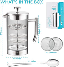 Load image into Gallery viewer, French Press Coffee Maker - Double Wall Stainless Steel with 4-Level Filtration and 2 Extra Filters