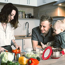 Load image into Gallery viewer, 3-Piece Red Mixing Bowls with Lids – Stainless Steel Nesting Set with Graters, Handles, Pour Spouts & Non-Slip Base