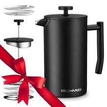 Load image into Gallery viewer, French Press Coffee Maker - Insulated Stainless Steel 304 Coffee Press with Double Wall & 4-Level Filtration System (Black)