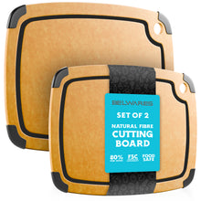 Load image into Gallery viewer, Dishwasher Safe Composite Cutting Board Set for Kitchen, Set of 2 Large Fiber Wood Cutting Boards with Juice Groove, Non-Slip Feet, Natural with Black Grooves
