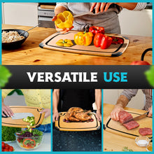 Load image into Gallery viewer, Dishwasher Safe Composite Cutting Board Set for Kitchen, Set of 2 Large Fiber Wood Cutting Boards with Juice Groove, Non-Slip Feet, Natural with Black Grooves
