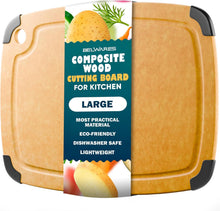 Load image into Gallery viewer, Dishwasher Safe Composite Cutting Board Set for Kitchen, Set of 2 Large Fiber Wood Cutting Boards with Juice Groove, Non-Slip Feet, Natural with Black Grooves
