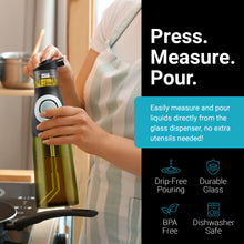 Load image into Gallery viewer, Oil &amp; Vinegar Dispenser Set with Built-In Measuring Cup - Green Glass
