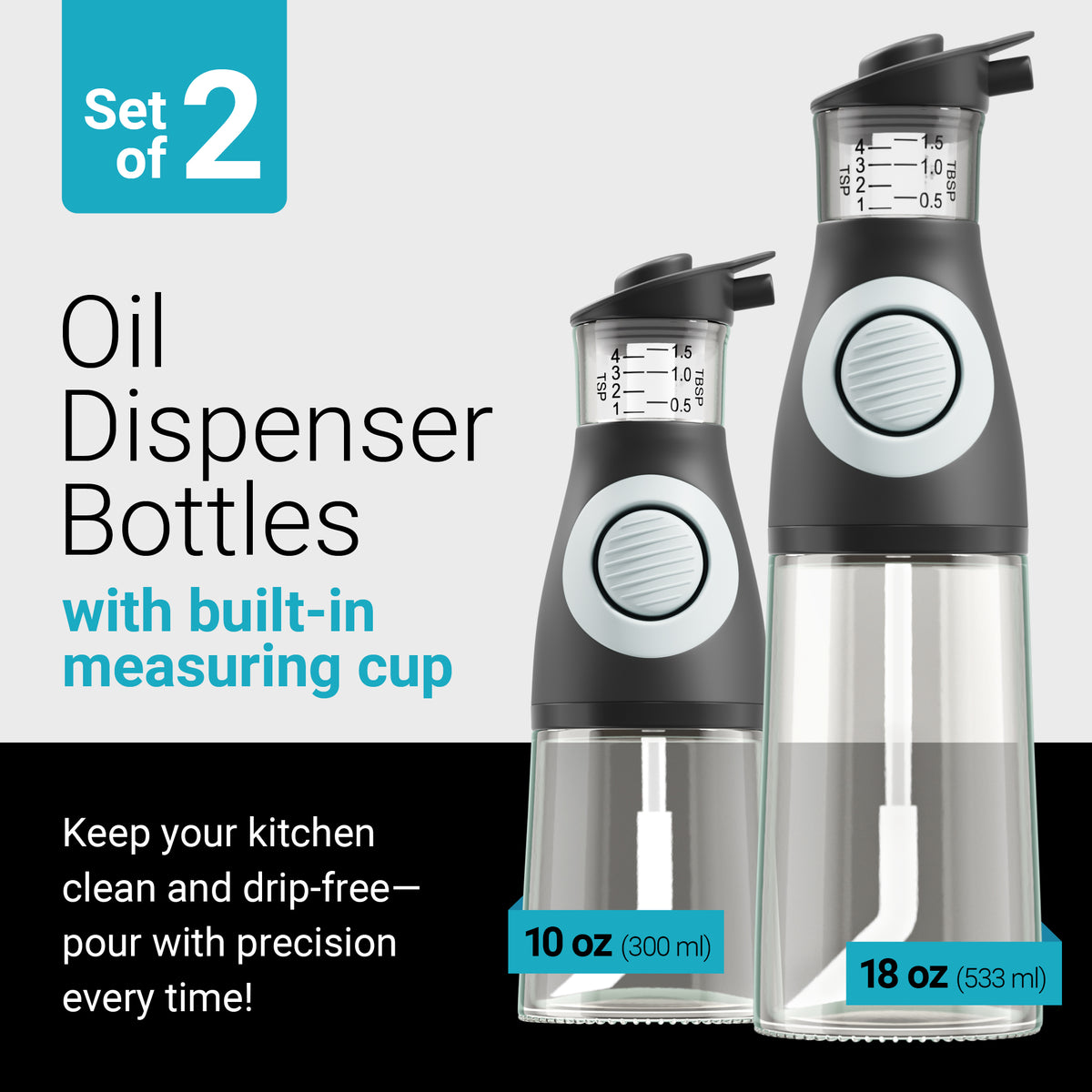 Oil & Vinegar Dispenser Set – Clear Glass