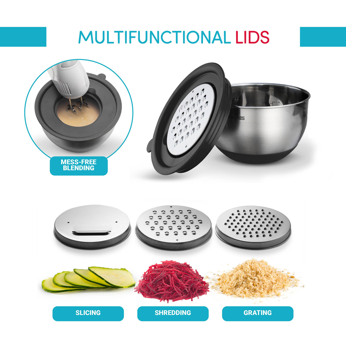 5-Piece Stainless Steel Mixing Bowl Set – Black