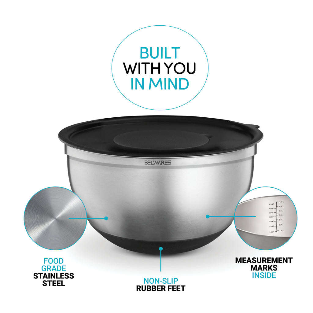 3-Piece Stainless Steel Mixing Bowl Set – Black