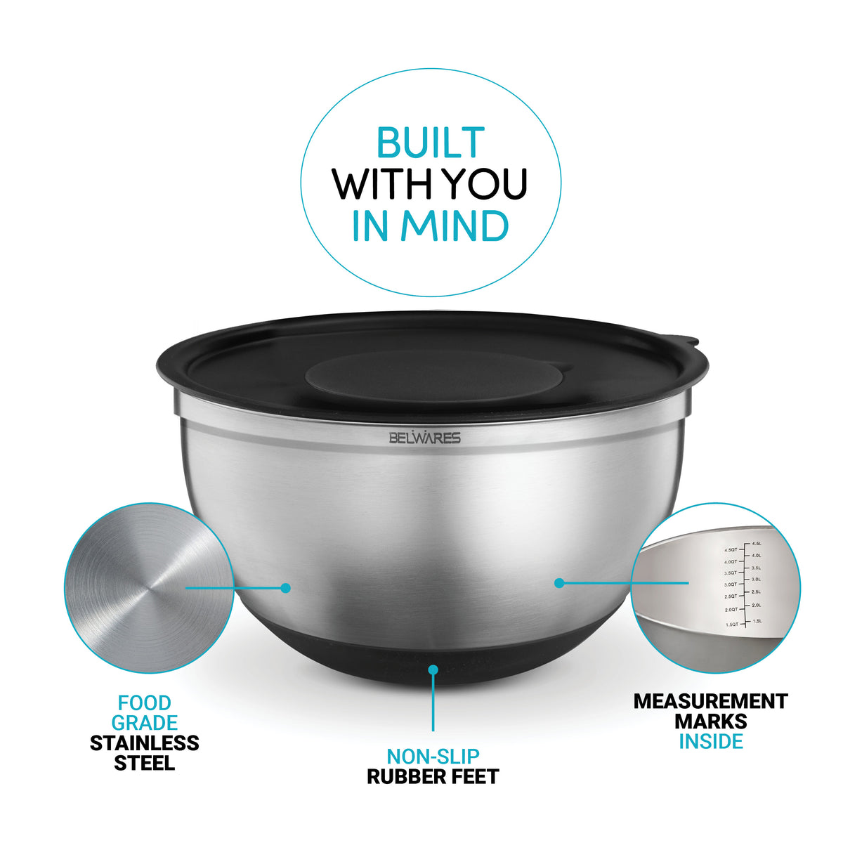 3-Piece Stainless Steel Mixing Bowl Set – Black