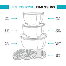 Load image into Gallery viewer, 3-Piece Mixing Bowl Set with Lids &amp; Grater Attachments - Back/Silver
