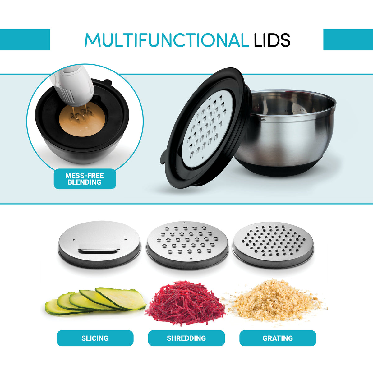 3-Piece Stainless Steel Mixing Bowl Set – Black