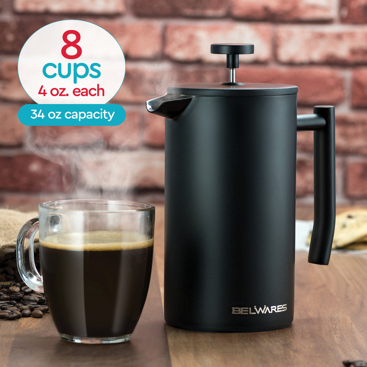 34 oz Stainless Steel French Press – Matte Black