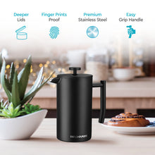 Load image into Gallery viewer, French Press Coffee Maker – 34oz Matte Black Double Wall Stainless Steel, 4-Level Filtration

