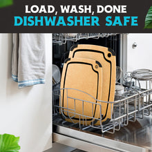 Load image into Gallery viewer, Dishwasher Safe Composite Cutting Board Set for Kitchen, Set of 2 Large Fiber Wood Cutting Boards with Juice Groove, Non-Slip Feet, Natural with Black Grooves
