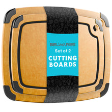 Load image into Gallery viewer, Dishwasher Safe Composite Cutting Board Set for Kitchen, Set of 2 Large Fiber Wood Cutting Boards with Juice Groove, Non-Slip Feet, Natural with Black Grooves
