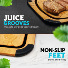 Load image into Gallery viewer, Dishwasher Safe Composite Cutting Board Set for Kitchen, Set of 2 Large Fiber Wood Cutting Boards with Juice Groove, Non-Slip Feet, Natural with Black Grooves
