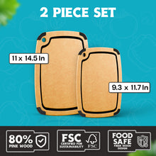 Load image into Gallery viewer, Dishwasher Safe Composite Cutting Board Set for Kitchen, Set of 2 Large Fiber Wood Cutting Boards with Juice Groove, Non-Slip Feet, Natural with Black Grooves
