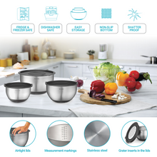 Load image into Gallery viewer, Stainless Steel Mixing Bowls Set of 5 with Grater Attachments
