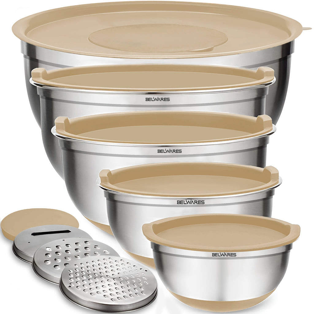 Belwares 5-Piece Stainless Steel Mixing Bowl Set – Khaki