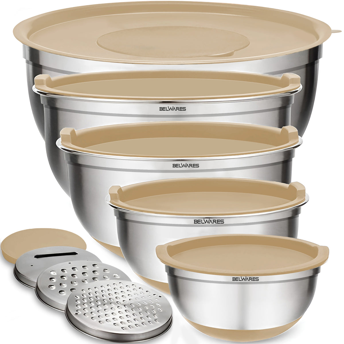 Belwares 5-Piece Stainless Steel Mixing Bowl Set – Khaki