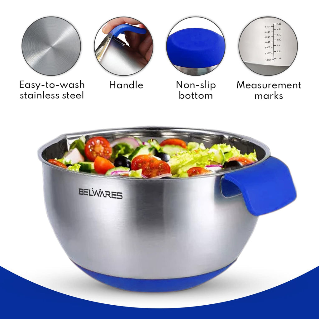 Belwares 3-Piece Mixing Bowls with Lids – Blue – product detail