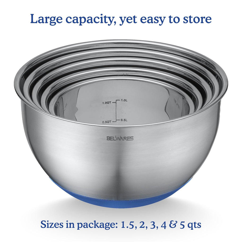 Belwares 5-Piece Mixing Bowls with Lids – Blue – product detail