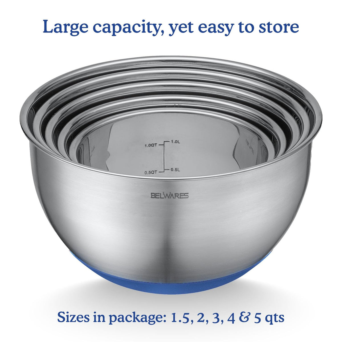 Belwares 5-Piece Mixing Bowls with Lids – Blue – product detail