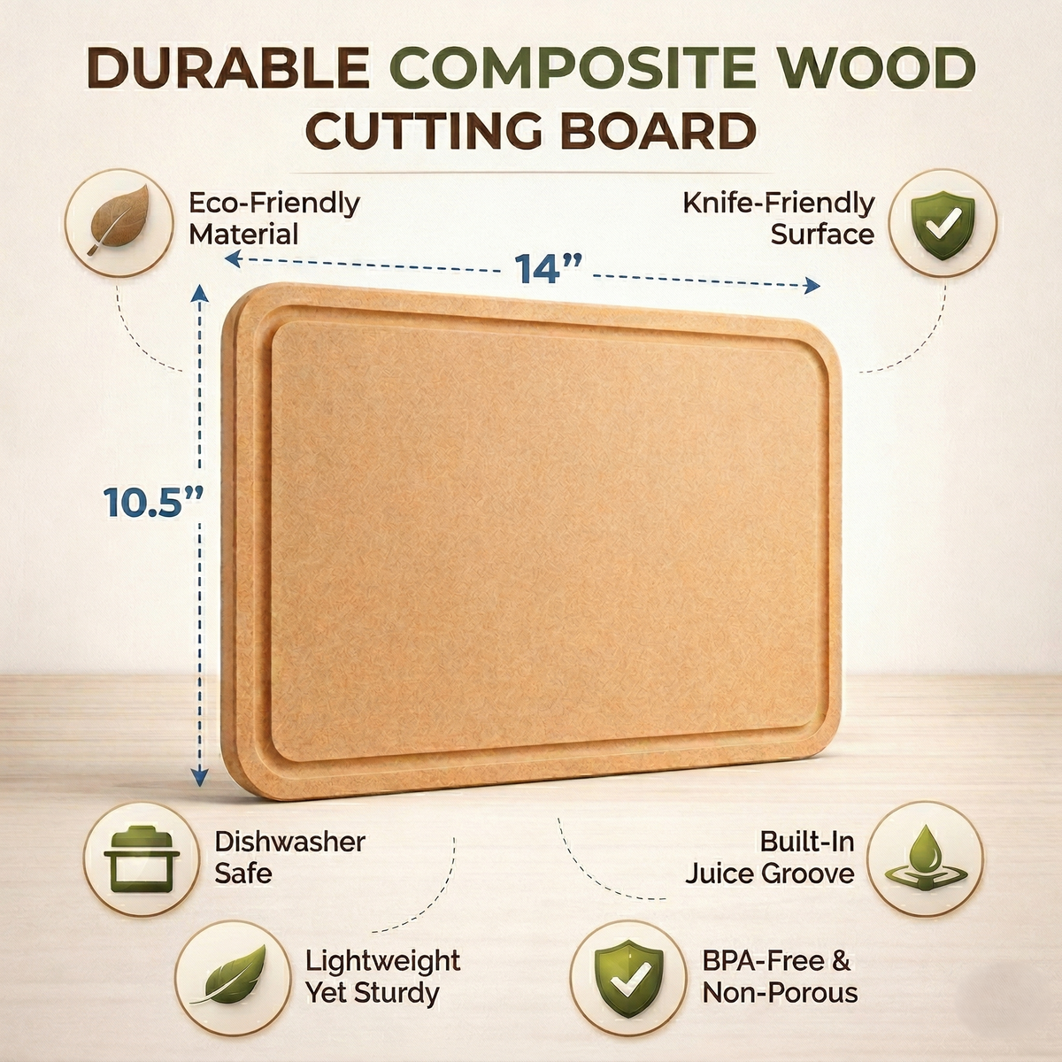 Belwares Non-Slip Composite Cutting Board – 14 × 10.5 in – product detail
