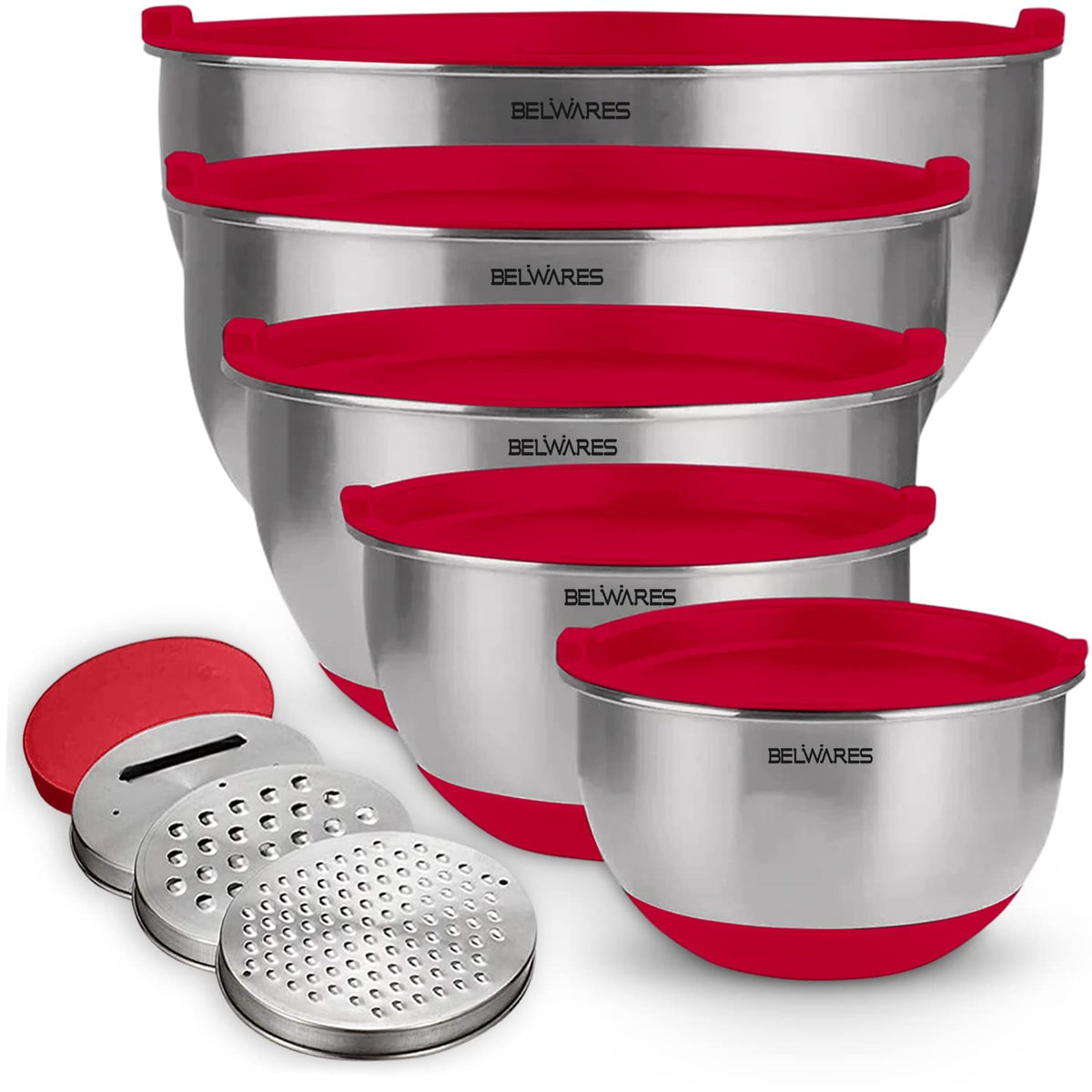 Belwares 5-Piece Mixing Bowls with Lids – Red