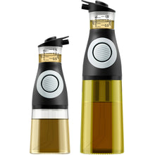 Load image into Gallery viewer, Oil &amp; Vinegar Dispenser Set with Built-In Measuring Cup - Green Glass
