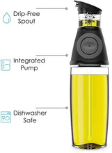 Load image into Gallery viewer, Oil and Vinegar Dispenser Set – 2 Glass Bottles with Drip-Free Spouts, Measuring Pump &amp; Pour Control – 500ml and 250ml Non-Leaking Olive Oil Dispenser for Kitchen
