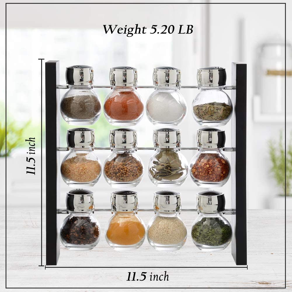 Spice Jar Rack 12 Durable Glass Jars in Sleek Attractive Stand Belwares Decorate Your Home with Joy