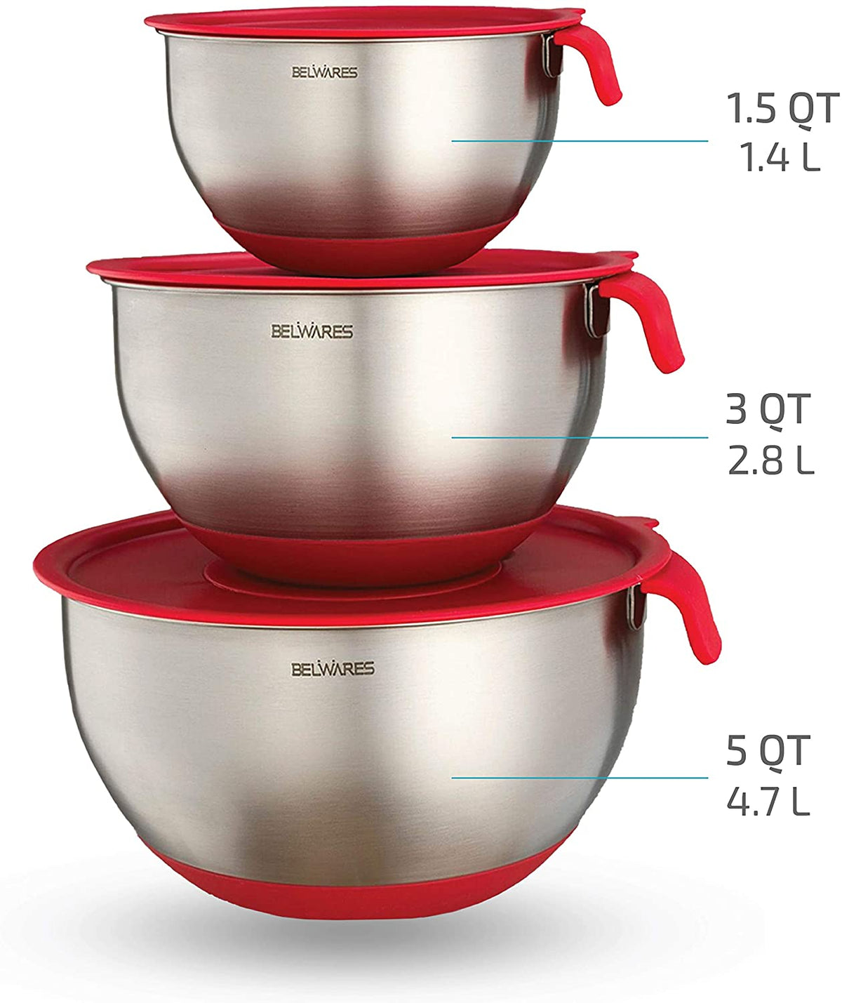 3-Piece Stainless Steel Mixing Bowl Set – Red