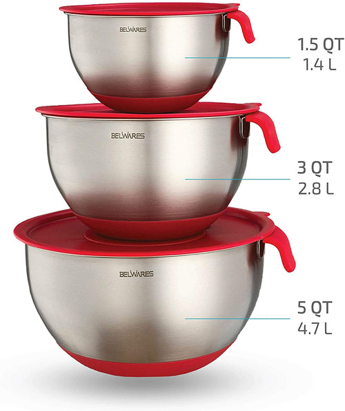 3-Piece Stainless Steel Mixing Bowl Set – Red