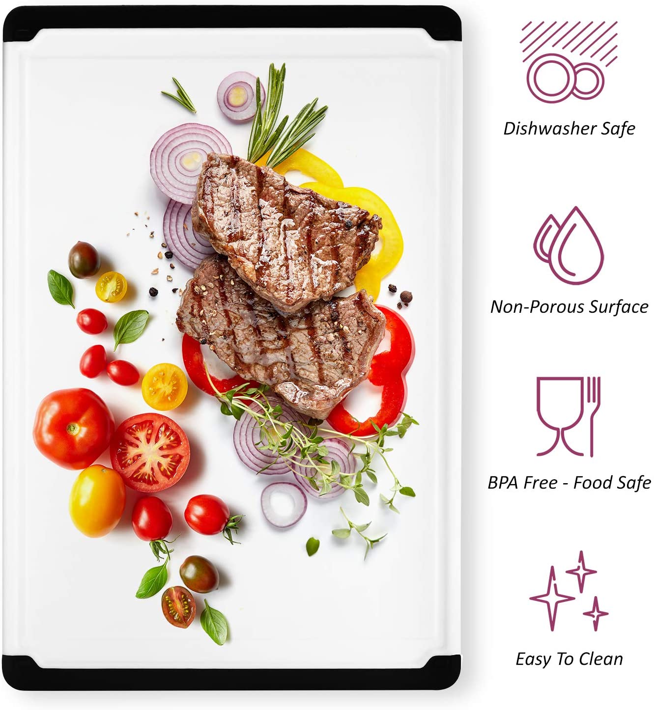 Plastic Cutting Board, Heavy Duty Non-Slip Chopping Board for Meat, Vegetable, Fruit, Thick Serving Board Tray for Kitchen - Dishwasher Safe, Size