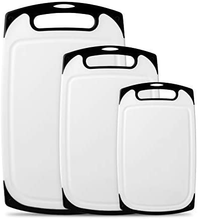 3-Piece Cutting Board Set with Juice Groove – Non-Slip Plastic Chopping Boards for Meat, Veggies & More